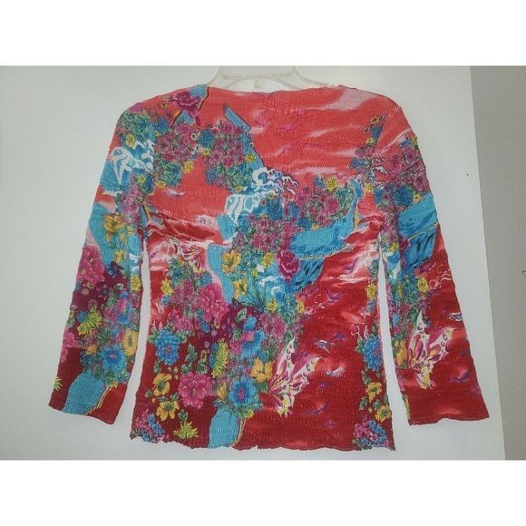 ALBERTO Makali Smocked Top Asian Floral 3/4 Sleeve - Picture 5 of 6